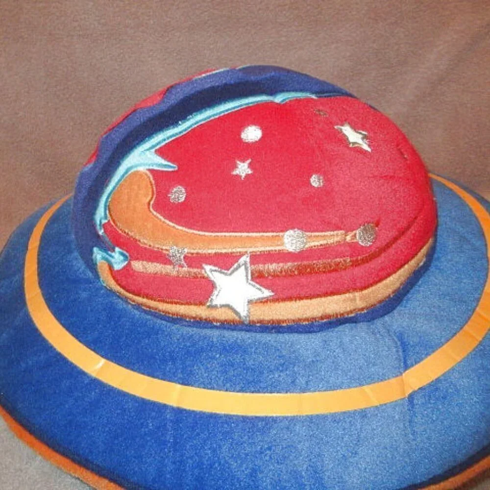 Vtg Celestial Flying Saucer Throw Pillow Plush Accent Stars Saturn Space 16